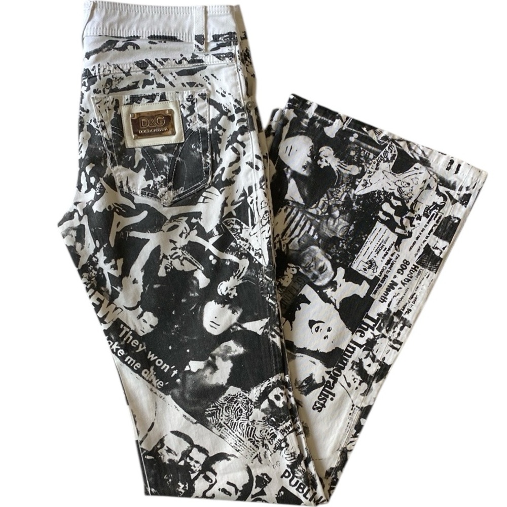 VINTAGE Y2K DOLCE & GABBANA R. BUDD DWYER NEWSPAPER PRINT JEANS  Size 26